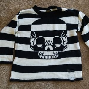 Black white striped skull sweater Small